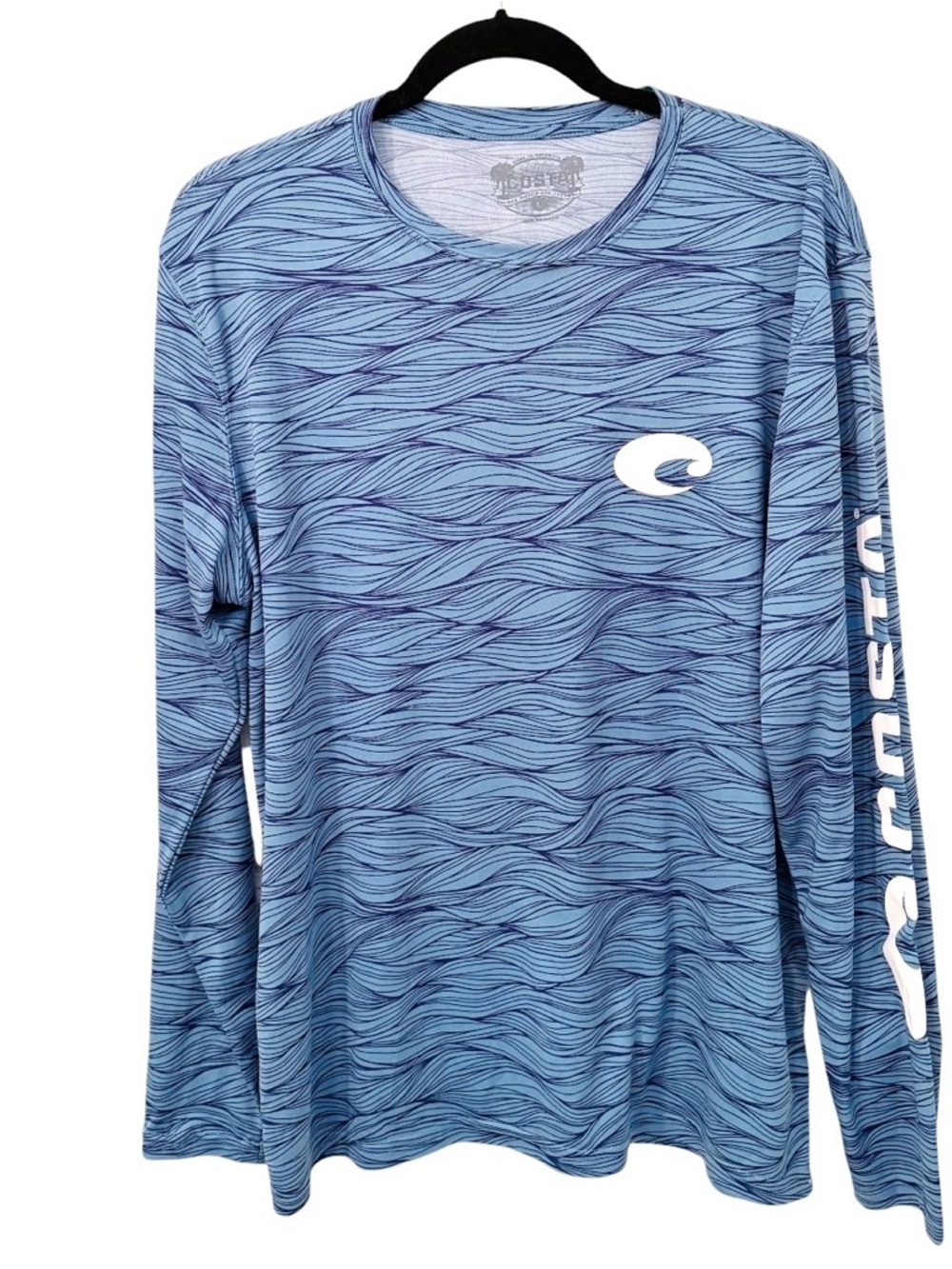 Costa Fishing Shirt Long Sleeve Blue Wave Pattern Like New Rashguard Size L